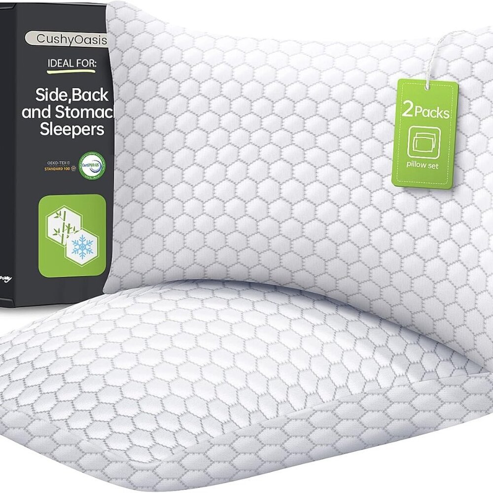 Shredded Memory Foam Pillow for Sleeping, Cooling Bed Pillows Set of 2, Adjustab